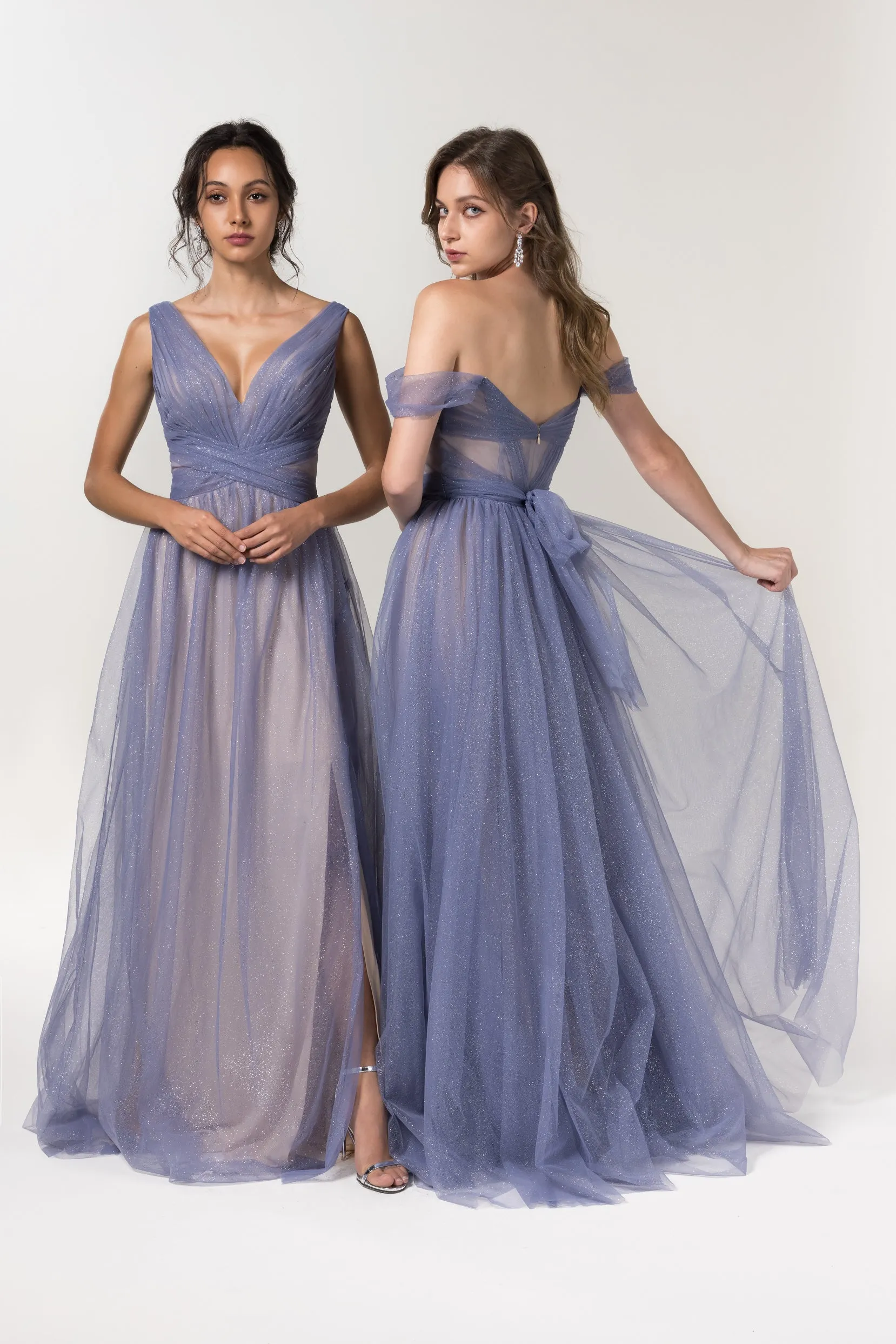 A-Line Floor Length Sparkling Tulle Bridesmaid Dress Formal Dresses CB0608