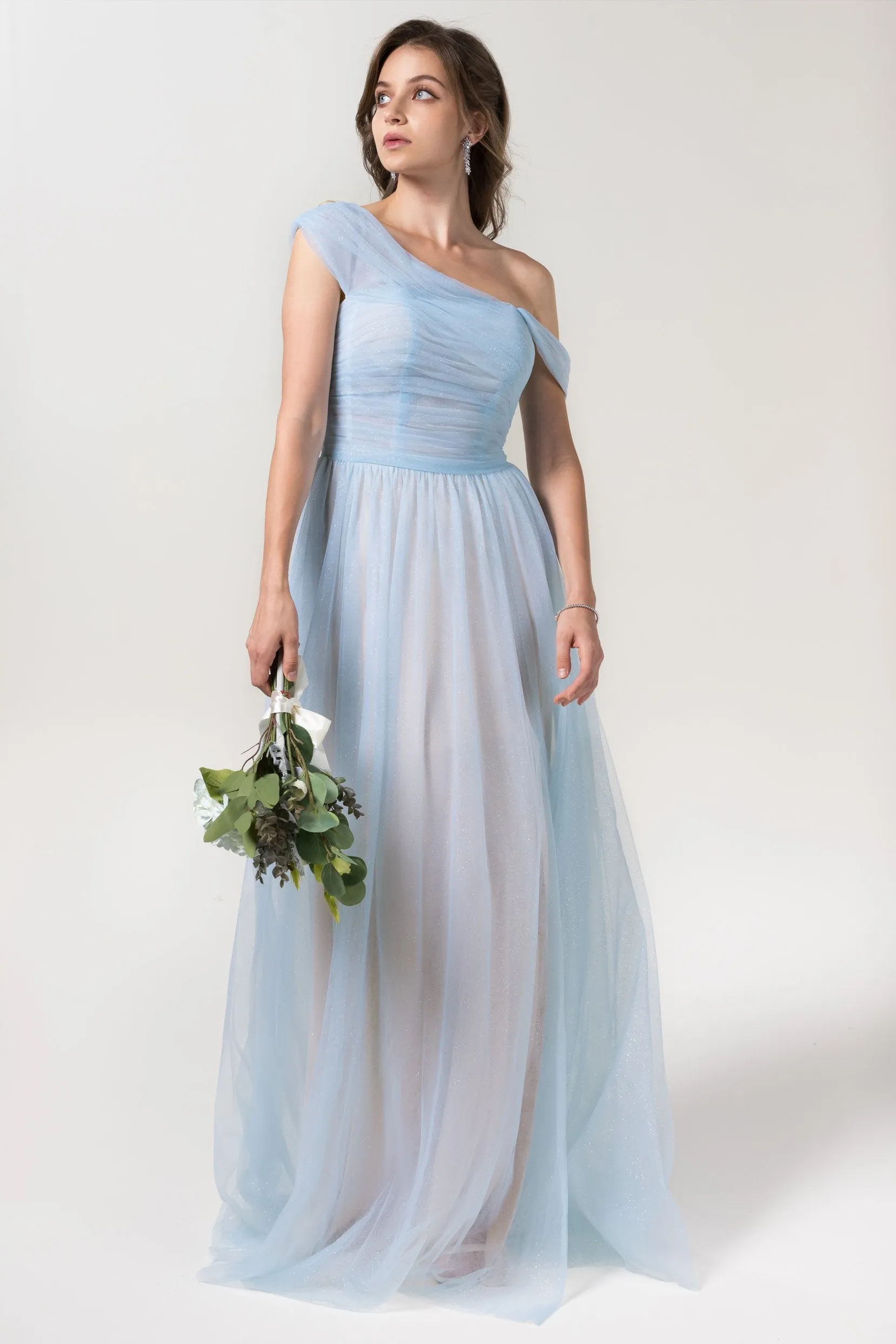 A-Line Floor Length Sparkling Tulle Bridesmaid Dress Formal Dresses CB0614