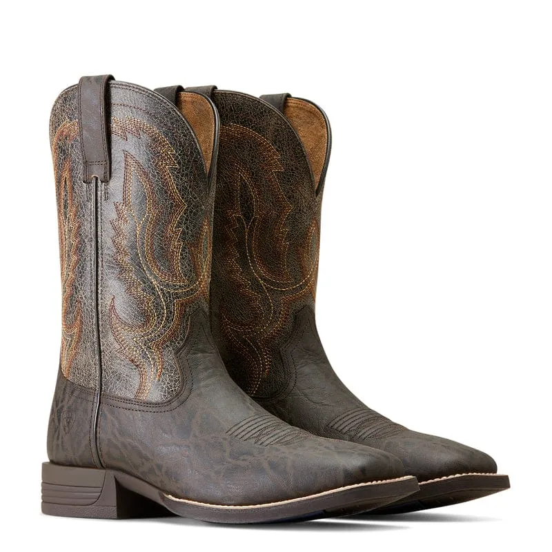 Ariat Men's Steadfast Chocolate Elephant Print-Crinkled Grey Western Boots 10046977