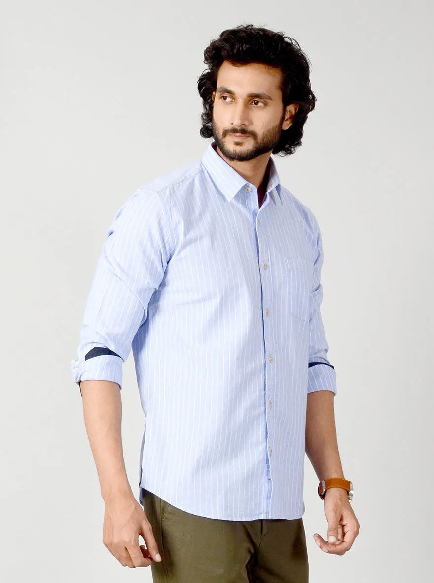 Azure Blue Striped Slim Fit Casual Shirt | JadeBlue