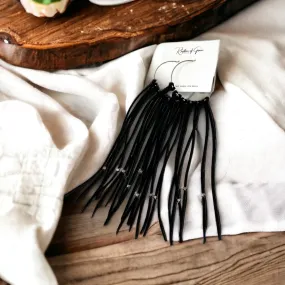 Black Fringe Earrings - Boho Chic, Western Style, Black Leather, Fringe Accessories, Boho Earrings