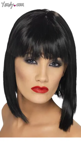 Black Short Blunt Cut Wig With Fringe