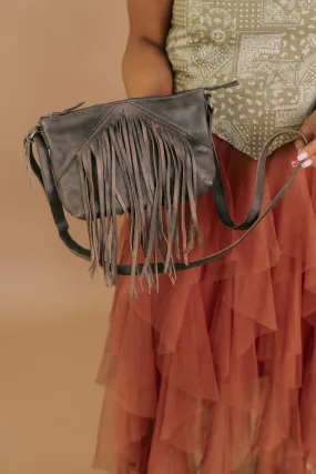 Boho Revival Fringe Crossbody , Grey/Taupe