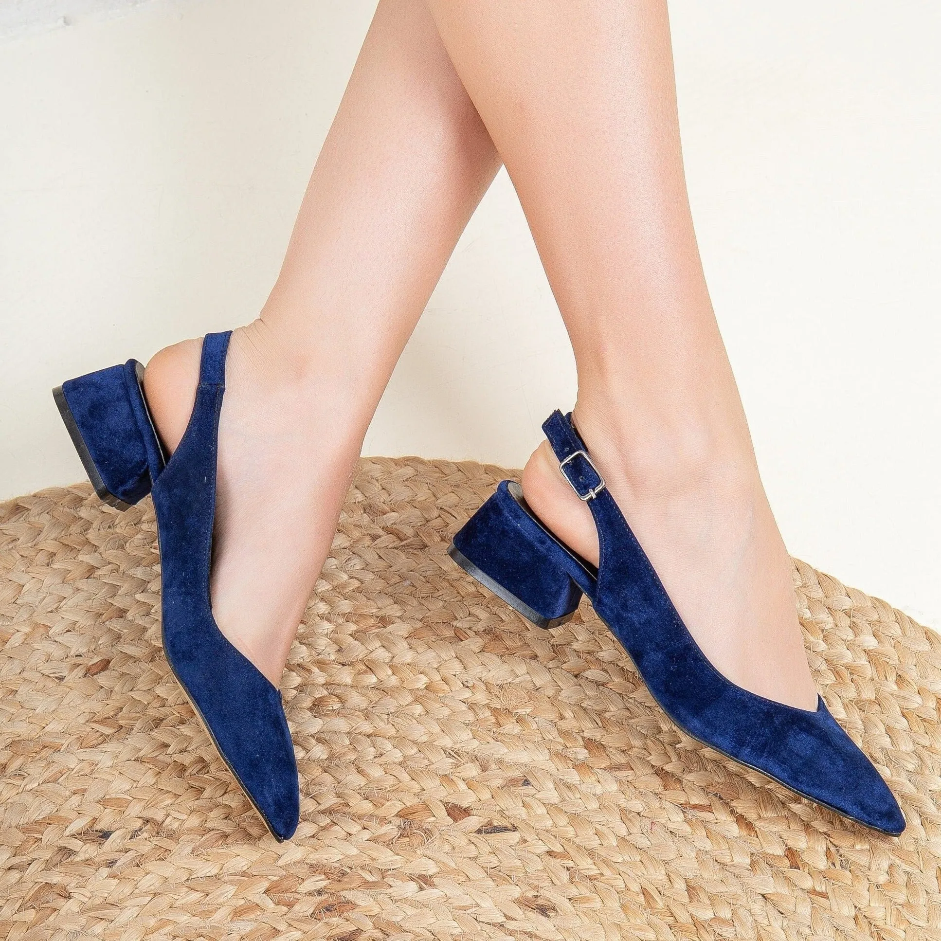 Emma - Blue Velvet Slingback Shoes