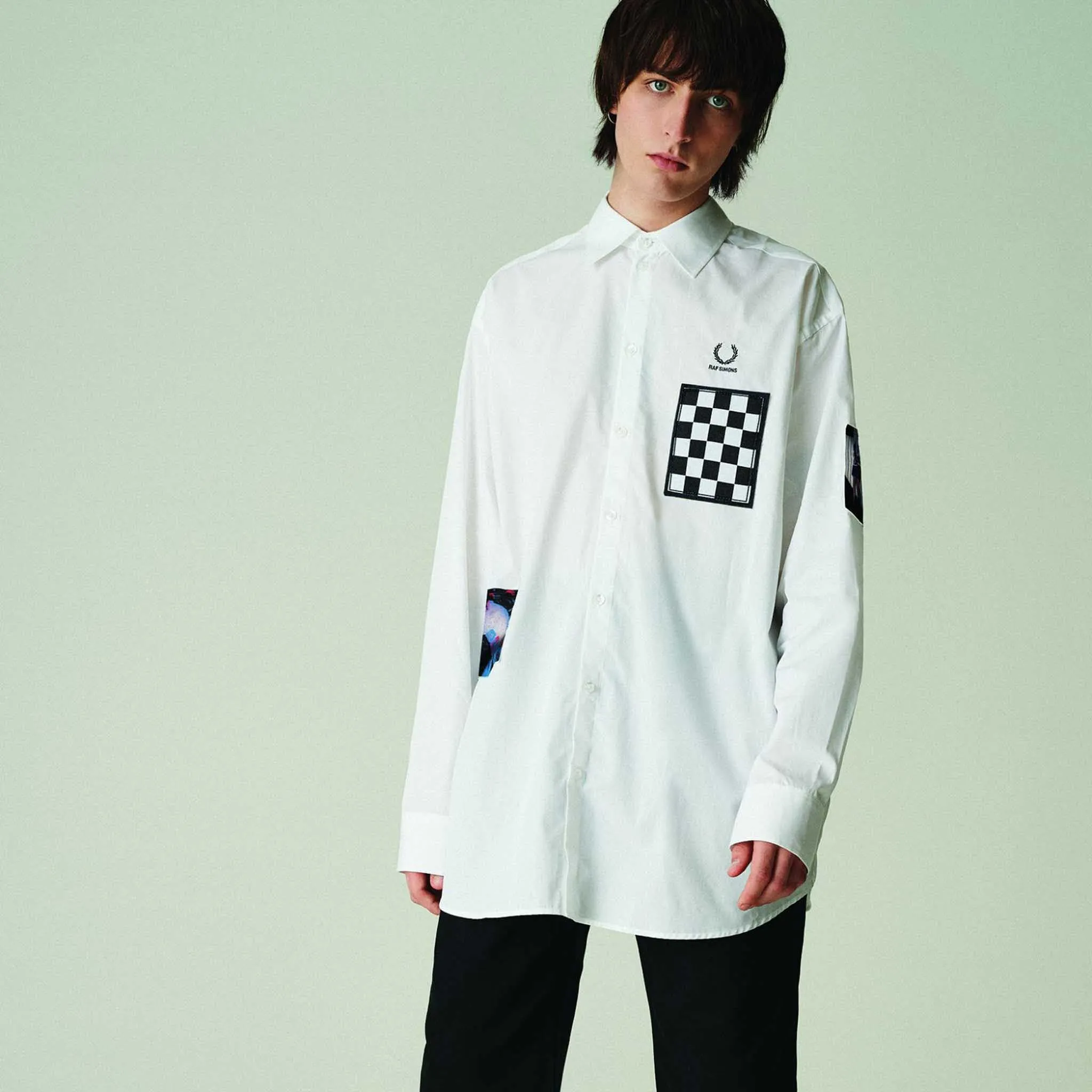 Fred Perry x Raf Simons Oversized Patched L/S Shirt White