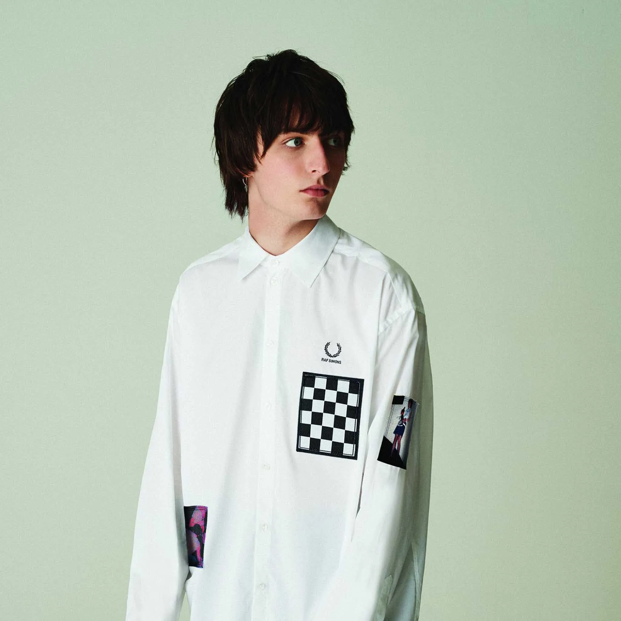 Fred Perry x Raf Simons Oversized Patched L/S Shirt White