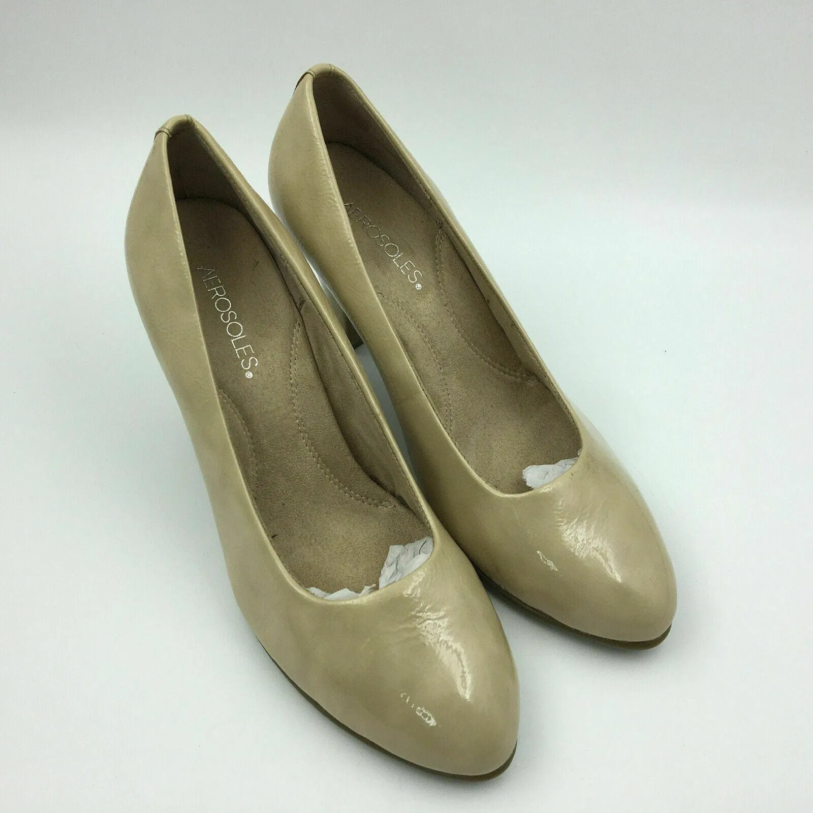 Glamorous Aerosoles Womens Leather Heels Shoes Cream Yellow Size 9.5W