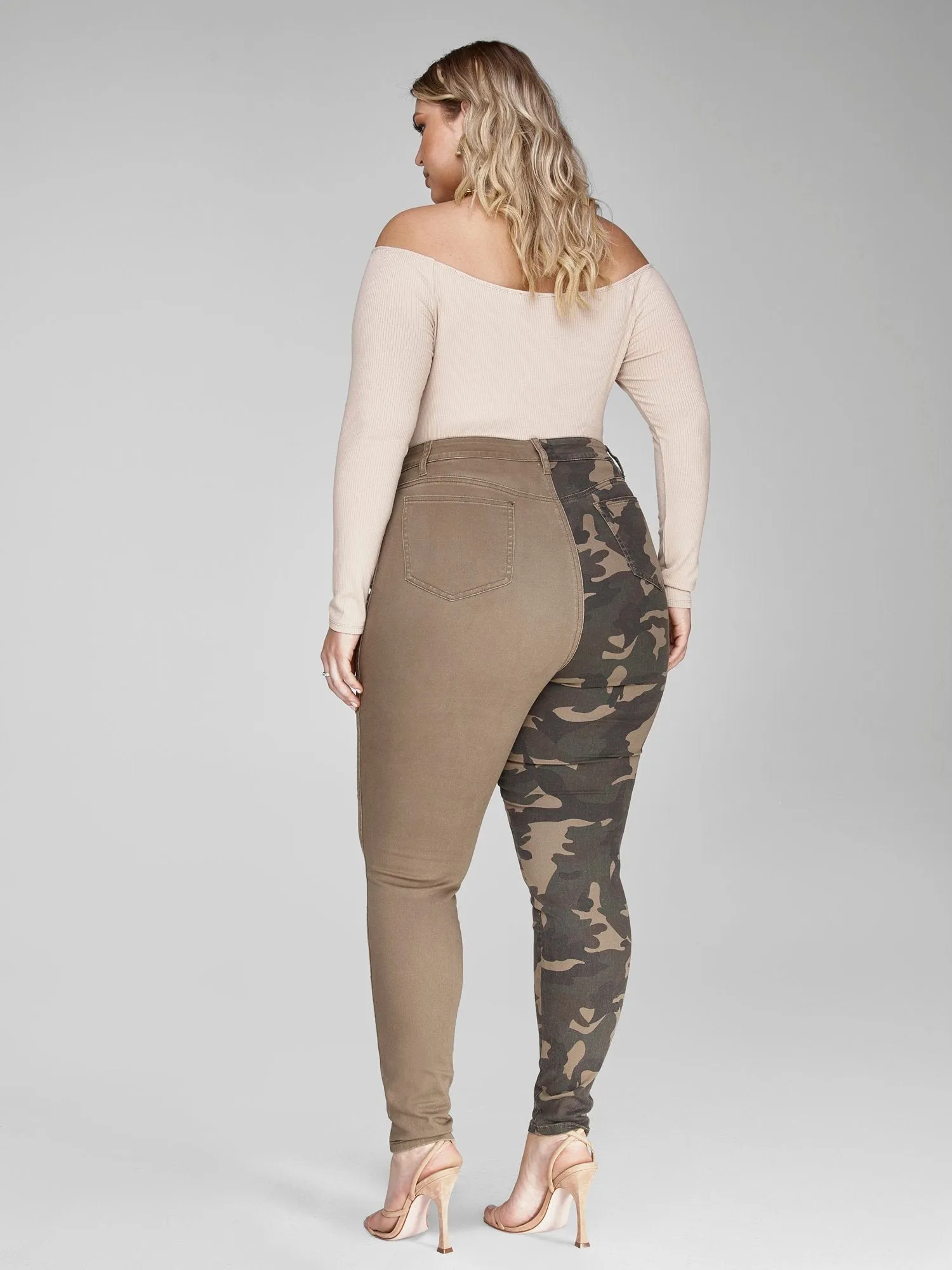 High Rise Two-Tone Camo Skinny Jeans