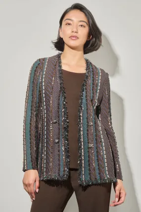 Multi-Stitch Fringe Trim Knit Jacket