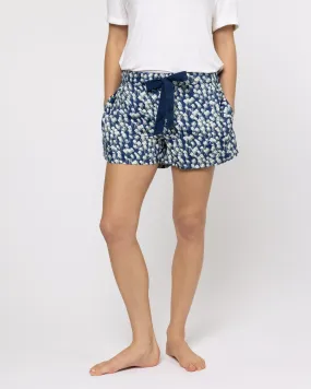 Organic Cotton Navy Pyjama Shorts, Spray of Flowers