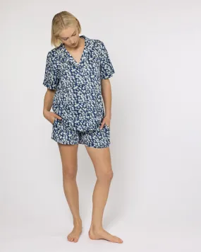 Organic Cotton Navy Short Pyjama Set, Spray of Flowers