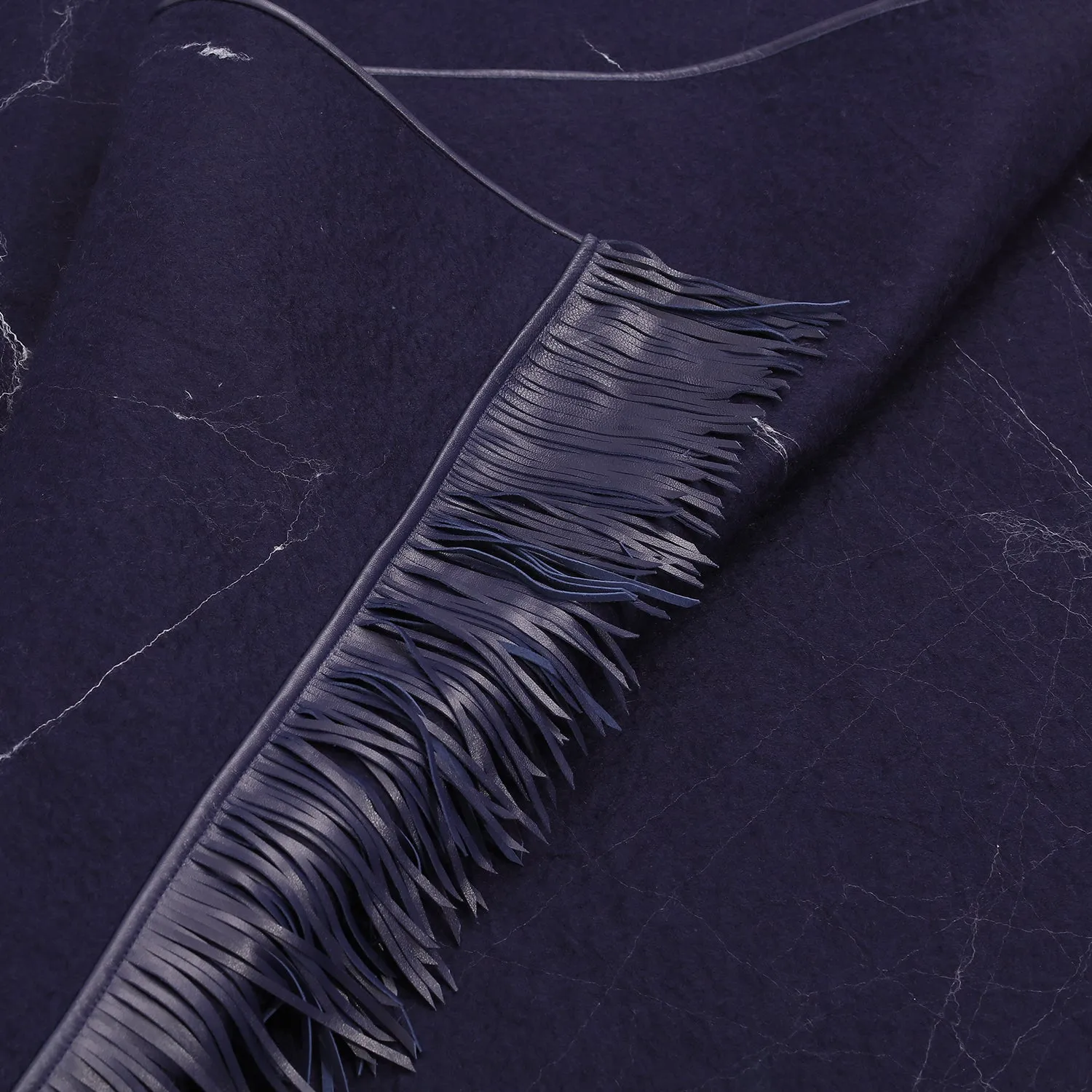 SILK NEBULA Handcrafted cashmere felt scarf with nappa fringe